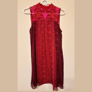 Anthropologie Red Flowy Patterned Dress